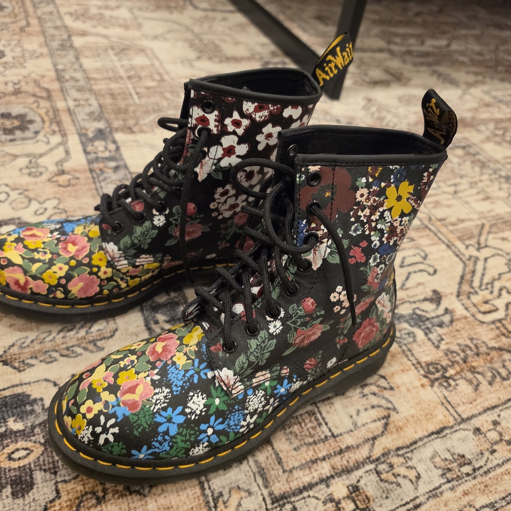 Dr. Martens Black Floral Lace-Up Combat Boots